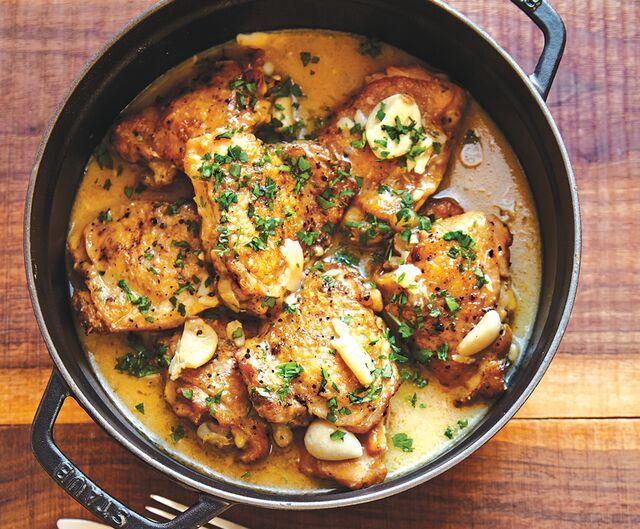 Chicken with Champagne and 40 Cloves of Garlic